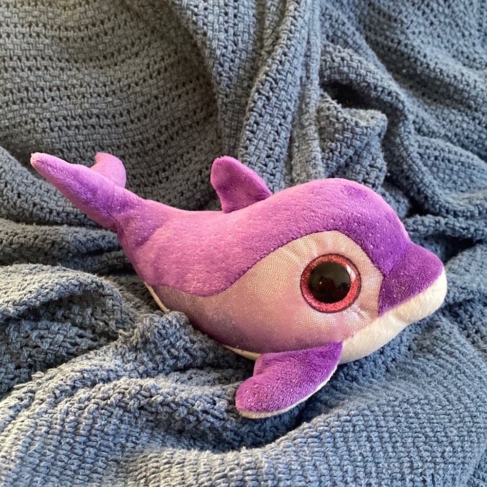 TY Beanie Boos FLIPS DOLPHIN Purple Plush 6" Stuffed Glitter Eyes